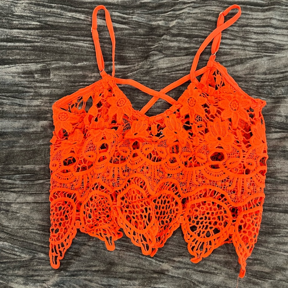 Orange Crochet Lace Women Top Size S by 36.5